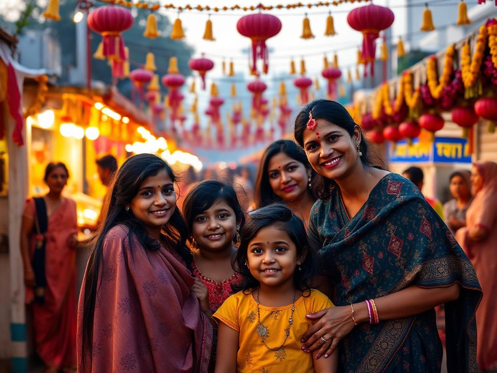 Families enjoying festival stalls and celebrations